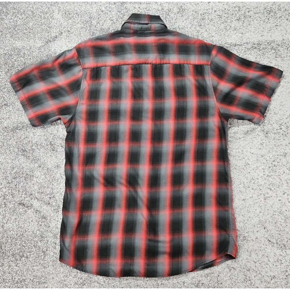 Dixxon Corazon Men's Medium Plaid Button Up Shirt Red Black Bamboo Western - Picture 2 of 9